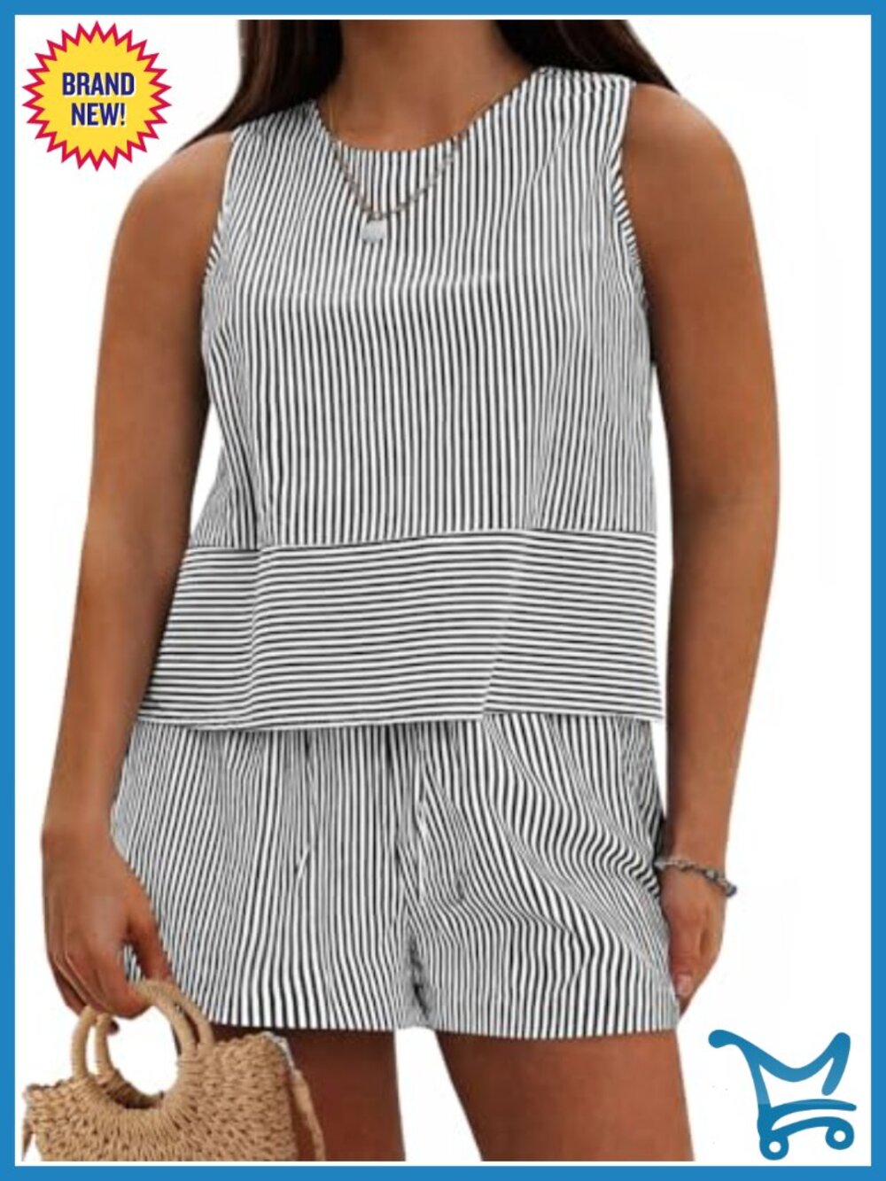 Womens Plus Size 2 Piece Striped Tank Top and Shorts Set Sleeveless Summer